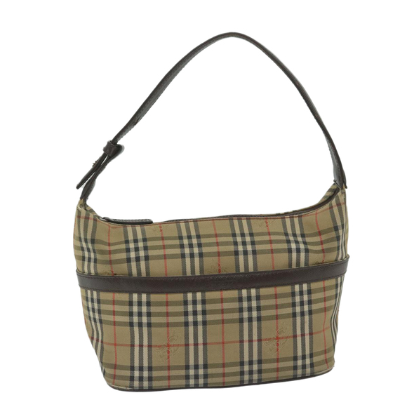 Burberrys Nova Check Shoulder Bag Nylon Canvas Beige Auth 60438 - Picture 1 of 16